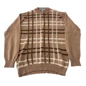 JAEGER London VTG Mens Plaid Sweater Camel Hair Lambswool Cashmere Size 38 M